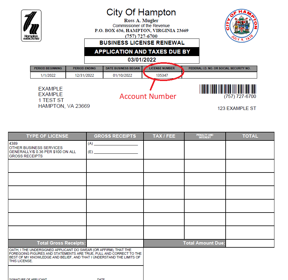 Account Number on Business License Renewal Form