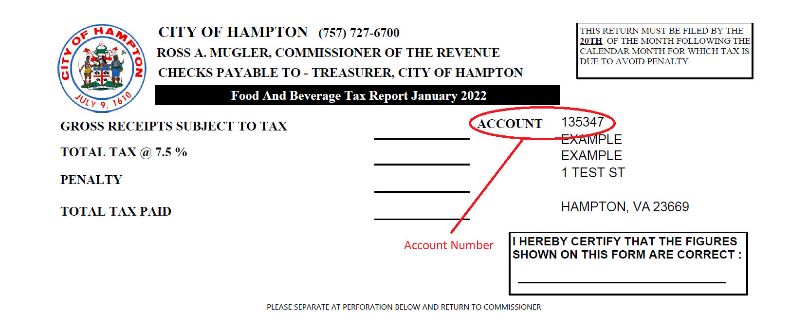 Account Number on Excise Card
