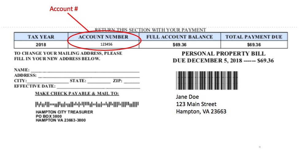Personal or Business Property Tax Bill Example